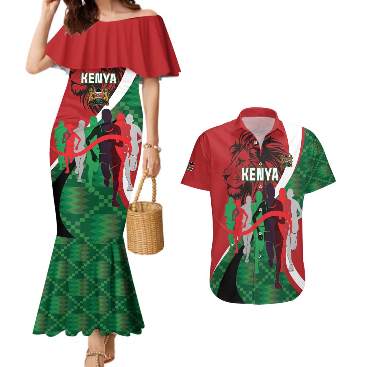 Personalised Athletics Kenya Couples Matching Mermaid Dress and Hawaiian Shirt We Are Champions