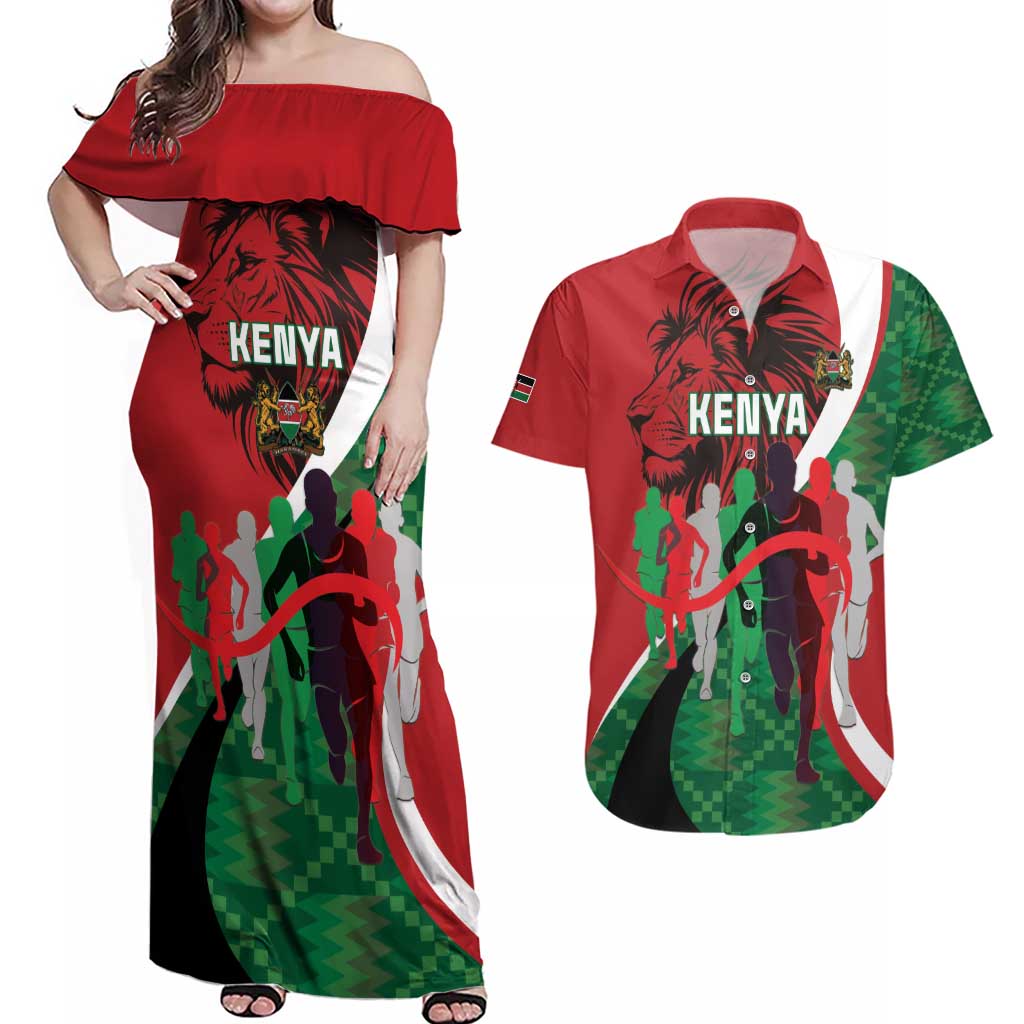 Personalised Athletics Kenya Couples Matching Off Shoulder Maxi Dress and Hawaiian Shirt We Are Champions