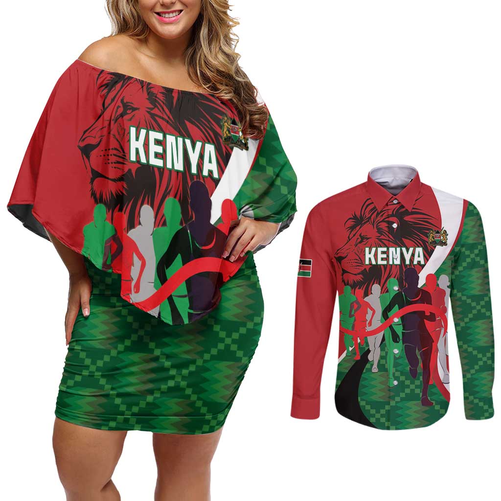 Personalised Athletics Kenya Couples Matching Off Shoulder Short Dress and Long Sleeve Button Shirt We Are Champions