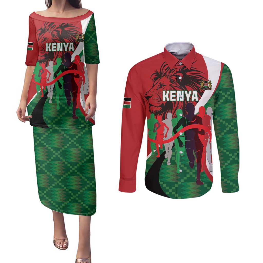 Personalised Athletics Kenya Couples Matching Puletasi and Long Sleeve Button Shirt We Are Champions