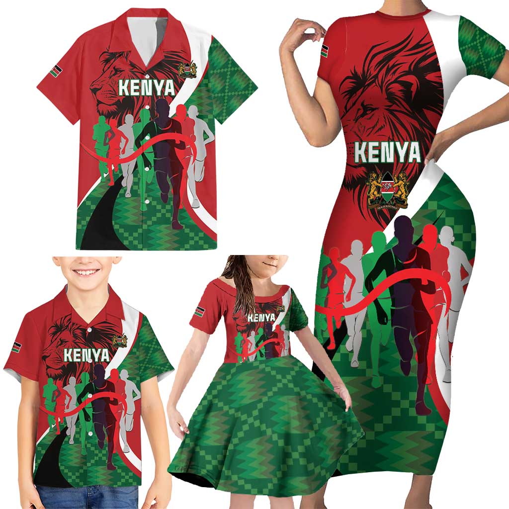 Personalised Athletics Kenya Family Matching Short Sleeve Bodycon Dress and Hawaiian Shirt We Are Champions