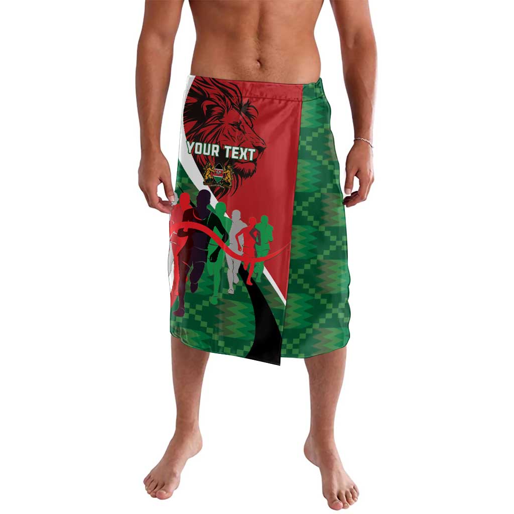 Green and red patterned lavalava shorts with tropical graphic print
