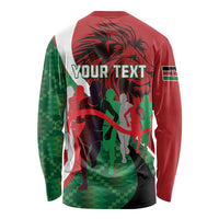 Personalized Kenya long-sleeve athletic shirt, red back with Your Text and runners