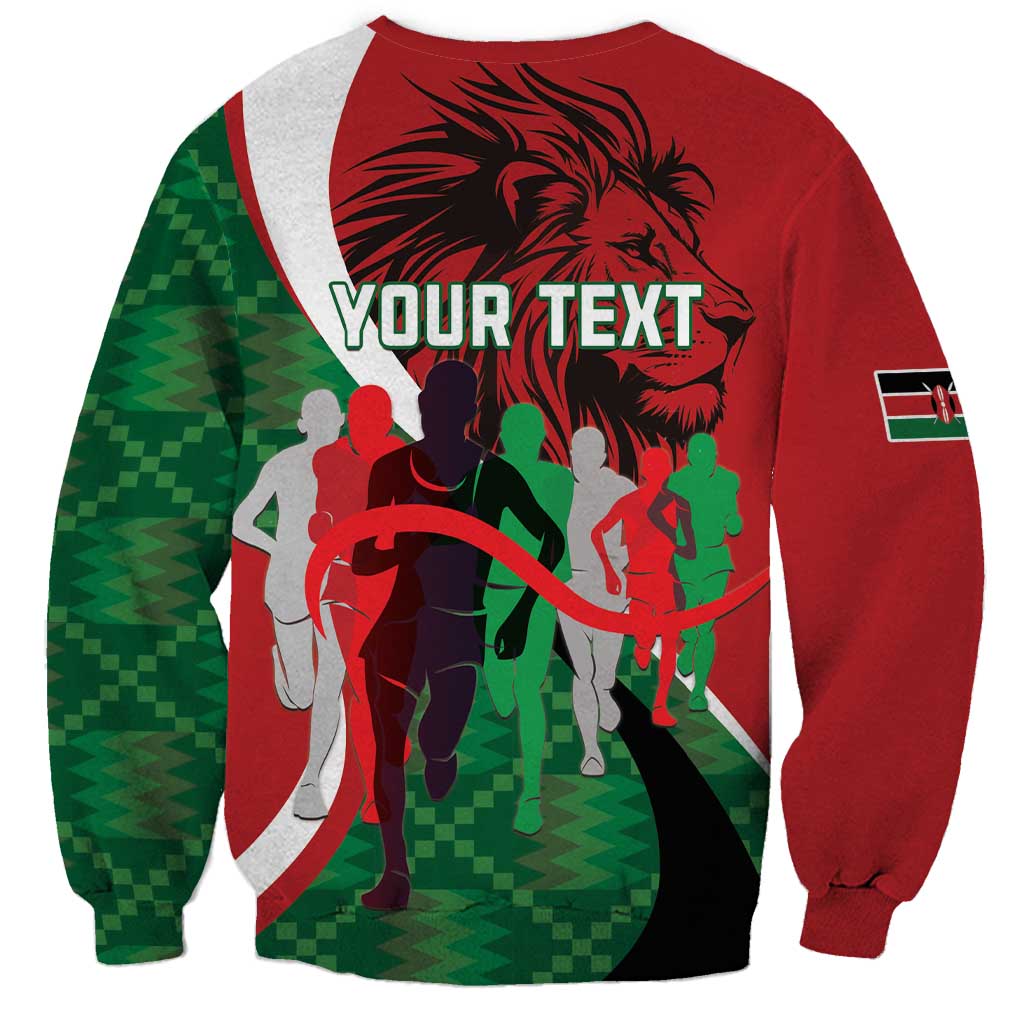 Red crewneck sweatshirt with runners graphic back and 'YOUR TEXT' placeholder
