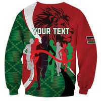 Red crewneck sweatshirt with runners graphic back and 'YOUR TEXT' placeholder