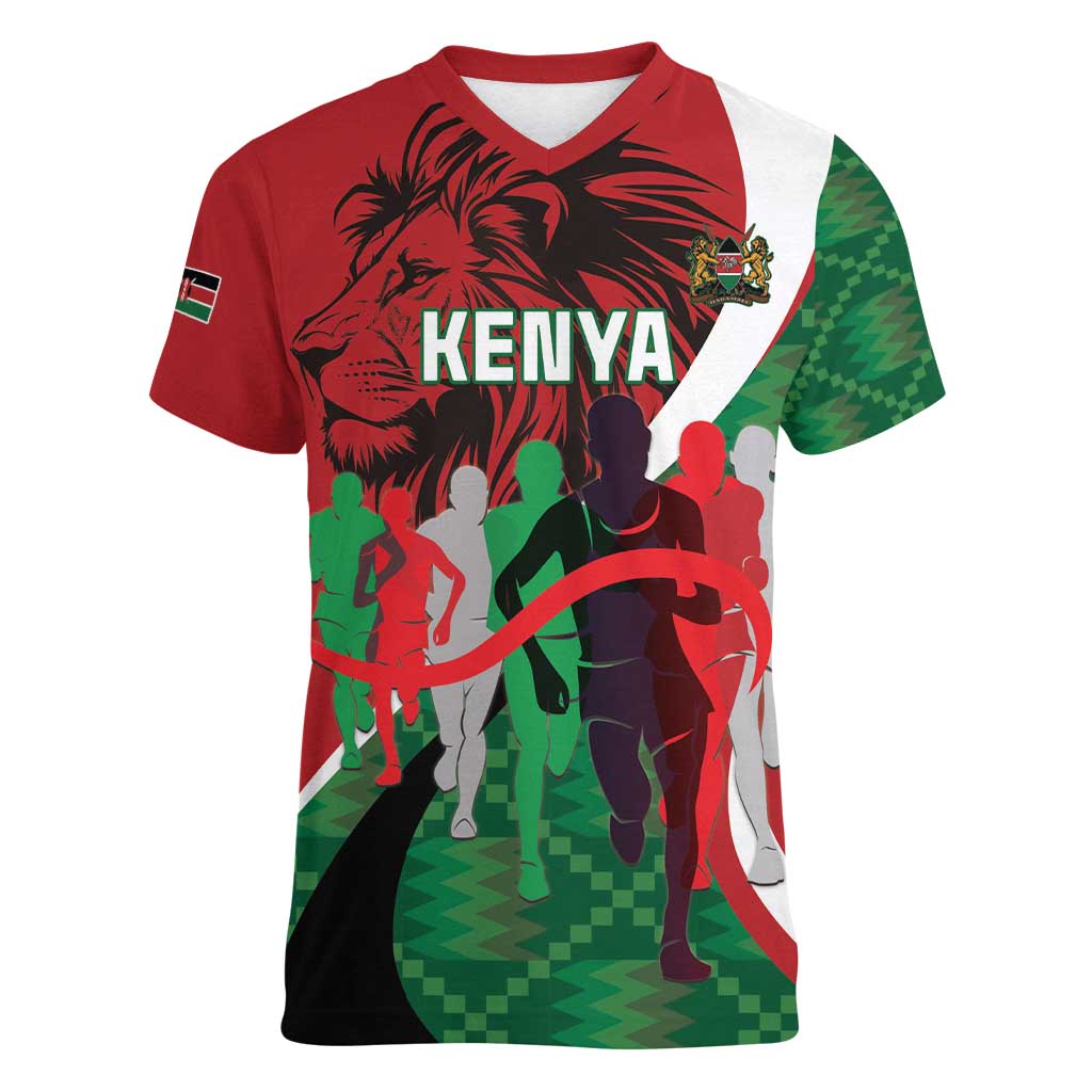 Personalised Athletics Kenya Women V-Neck T-Shirt We Are Champions