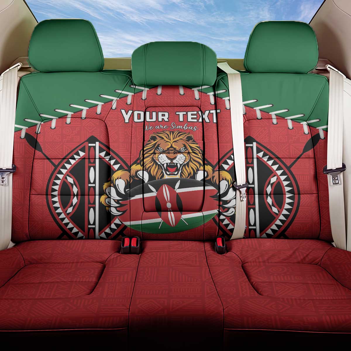 Custom Kenya Rugby Back Car Seat Cover Lion Mascot African Pattern