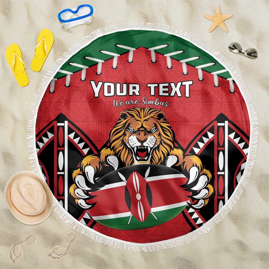 Custom Kenya Rugby Beach Blanket Lion Mascot African Pattern