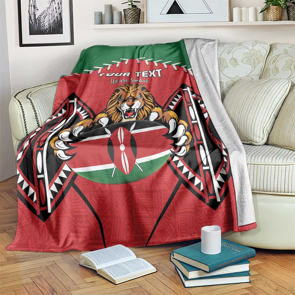 Custom Kenya Rugby Blanket Lion Mascot African Pattern