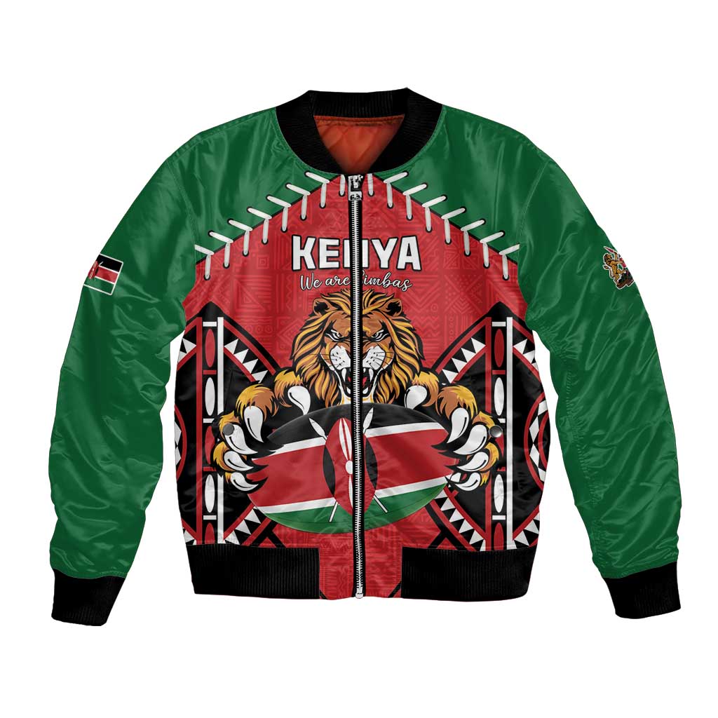 Custom Kenya Rugby Bomber Jacket Lion Mascot African Pattern