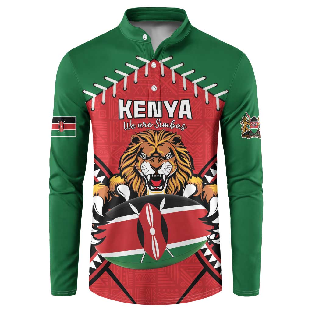 Custom Kenya Rugby Button Sweatshirt Lion Mascot African Pattern