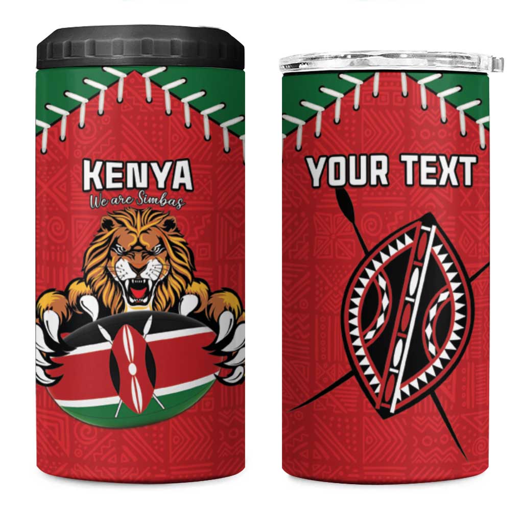 Custom Kenya Rugby 4 in 1 Can Cooler Tumbler Lion Mascot African Pattern