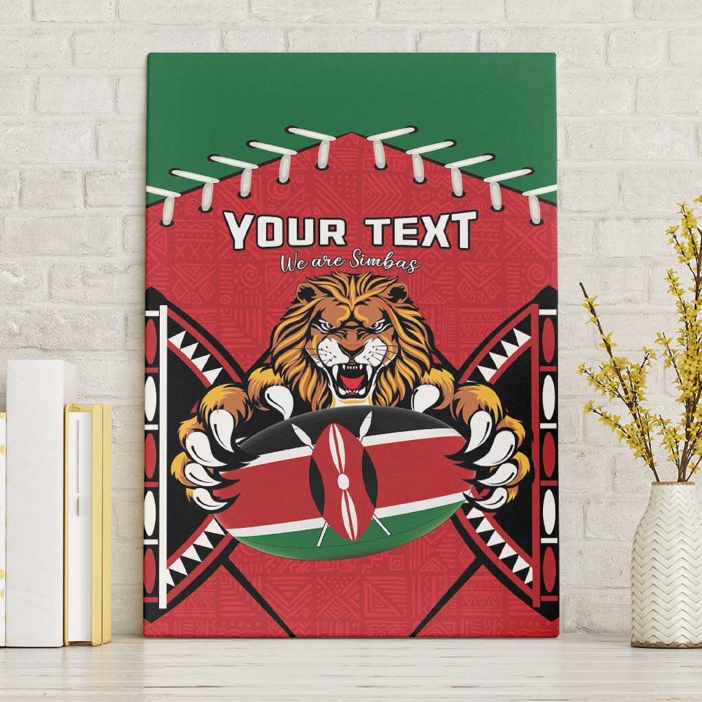 Custom Kenya Rugby Canvas Wall Art Lion Mascot African Pattern