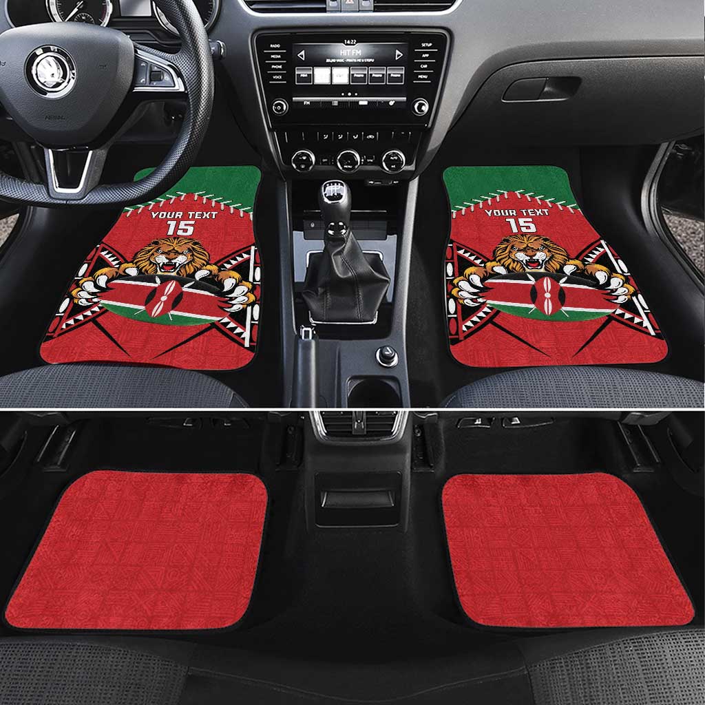 Custom Kenya Rugby Car Mats Lion Mascot African Pattern