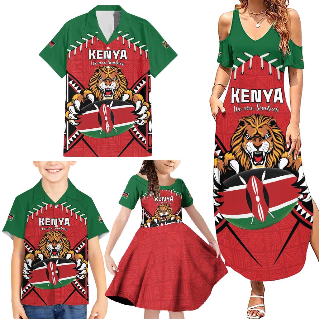 Custom Kenya Rugby Family Matching Summer Maxi Dress and Hawaiian Shirt Lion Mascot African Pattern