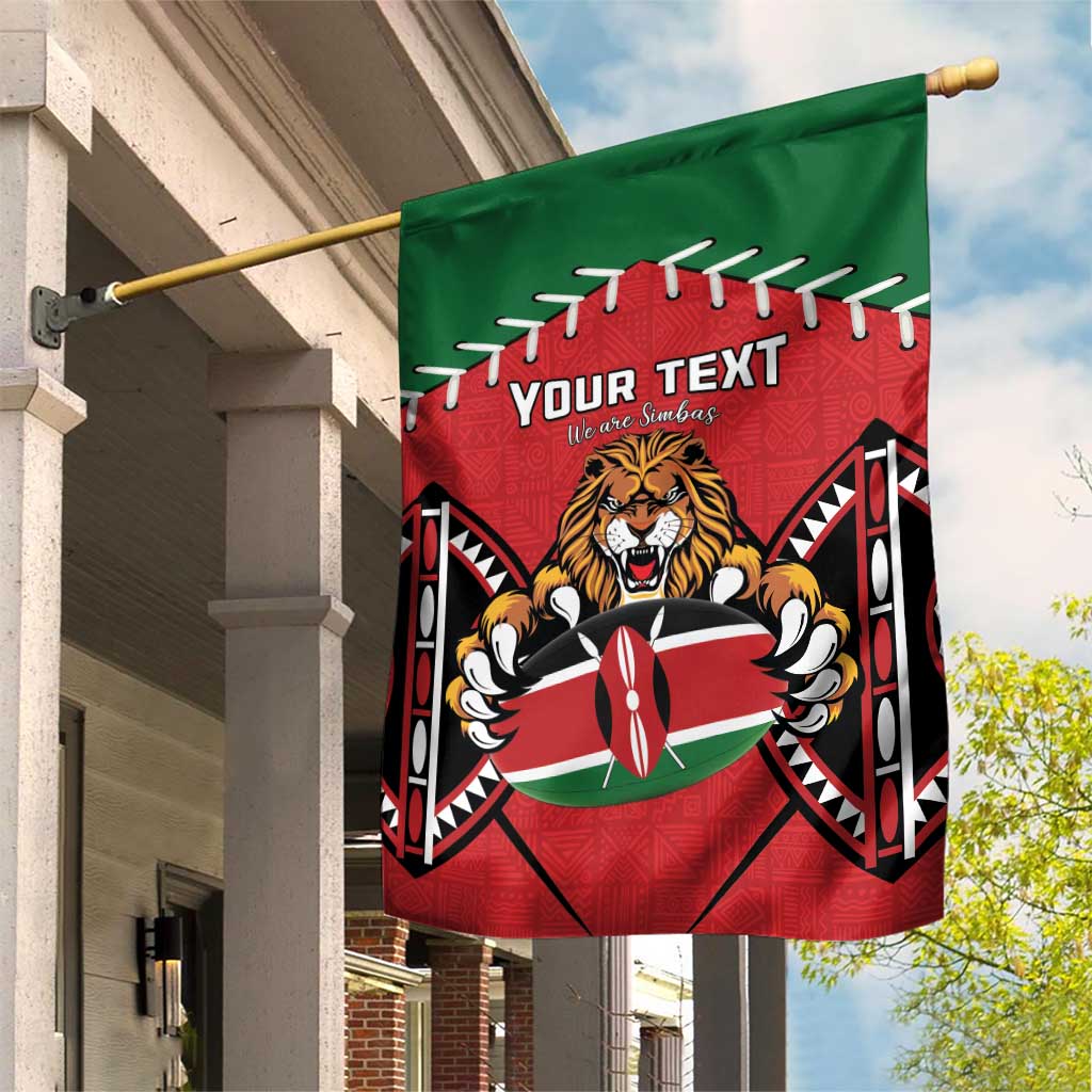 Custom Kenya Rugby Garden Flag Lion Mascot African Pattern