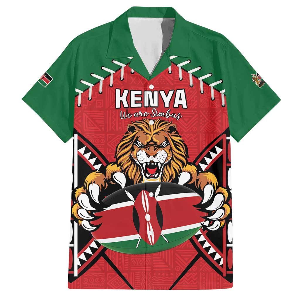 Custom Kenya Rugby Hawaiian Shirt Lion Mascot African Pattern