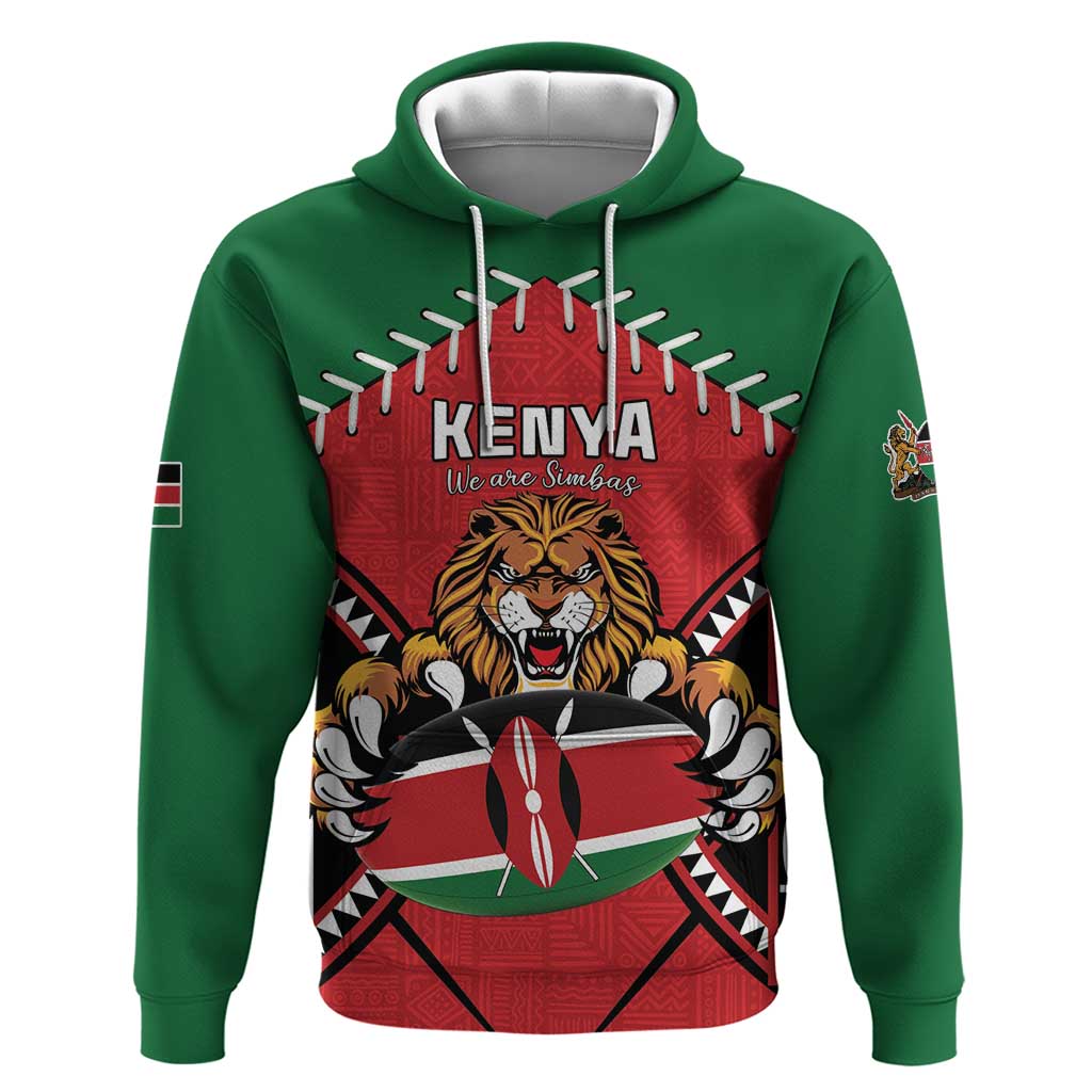 Custom Kenya Rugby Hoodie Lion Mascot African Pattern