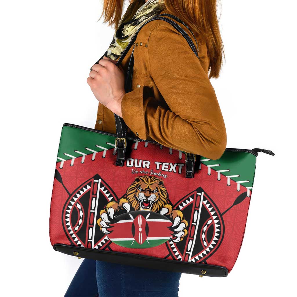 Custom Kenya Rugby Leather Tote Bag Lion Mascot African Pattern