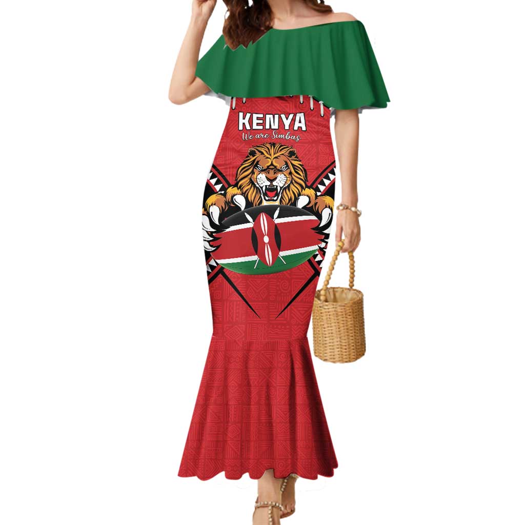 Custom Kenya Rugby Mermaid Dress Lion Mascot African Pattern