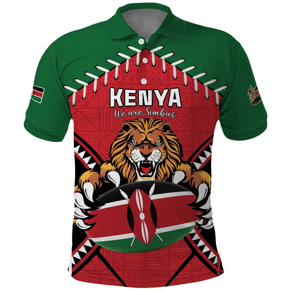 Custom Kenya Rugby Polo Shirt Lion Mascot African Pattern