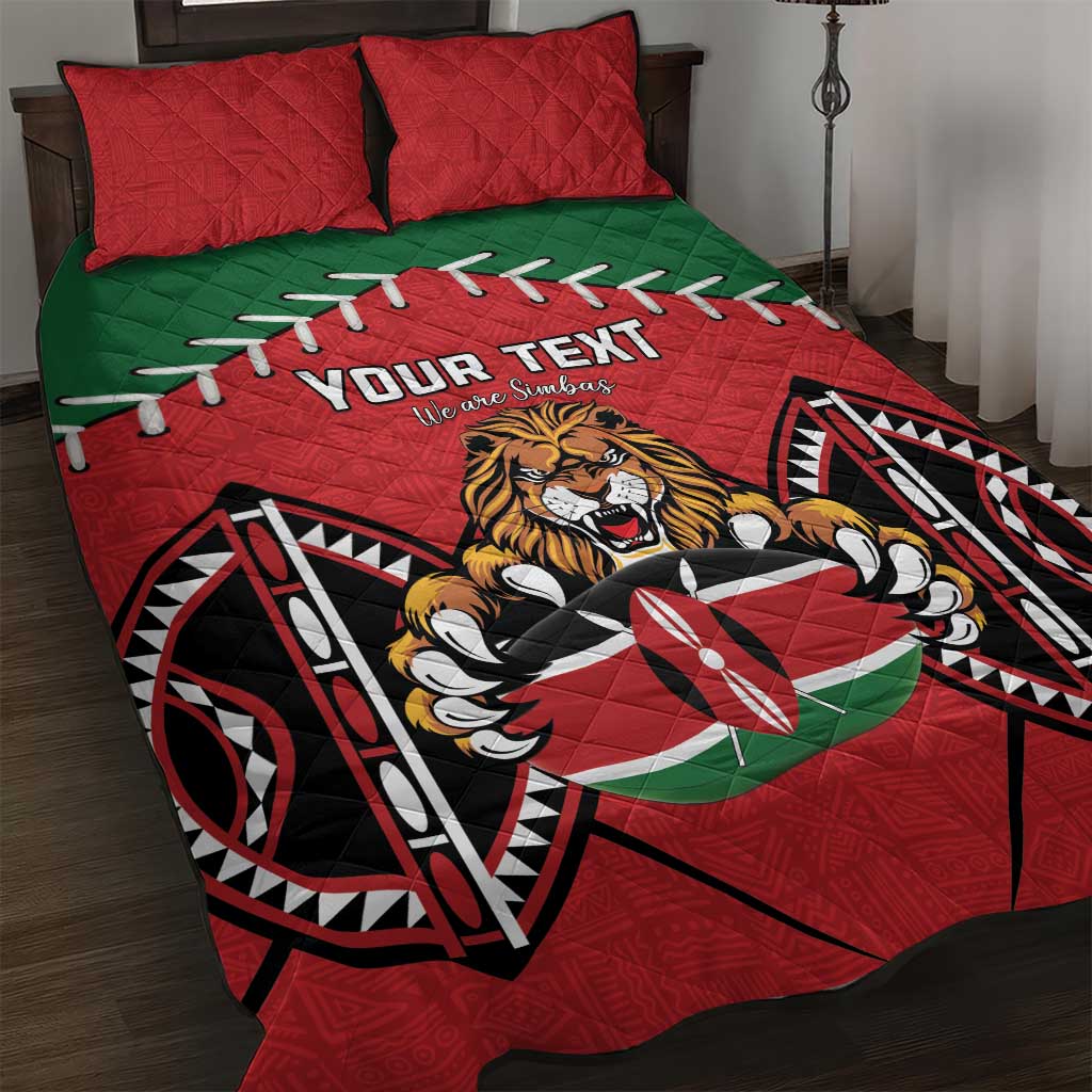 Custom Kenya Rugby Quilt Bed Set Lion Mascot African Pattern