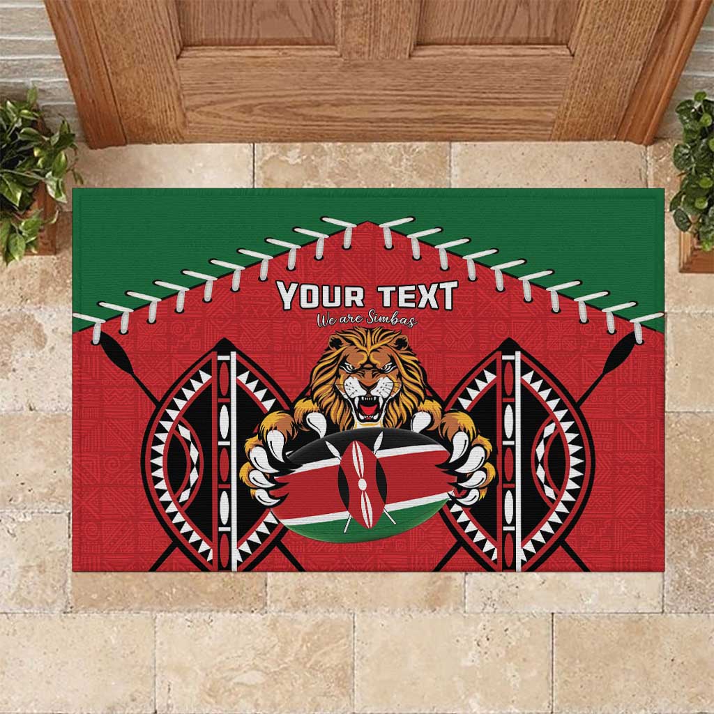 Custom Kenya Rugby Rubber Doormat Lion Mascot African Pattern