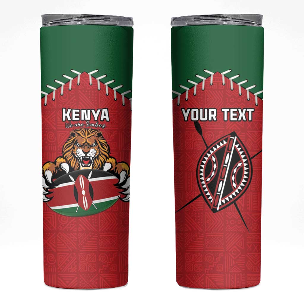 Custom Kenya Rugby Skinny Tumbler Lion Mascot African Pattern