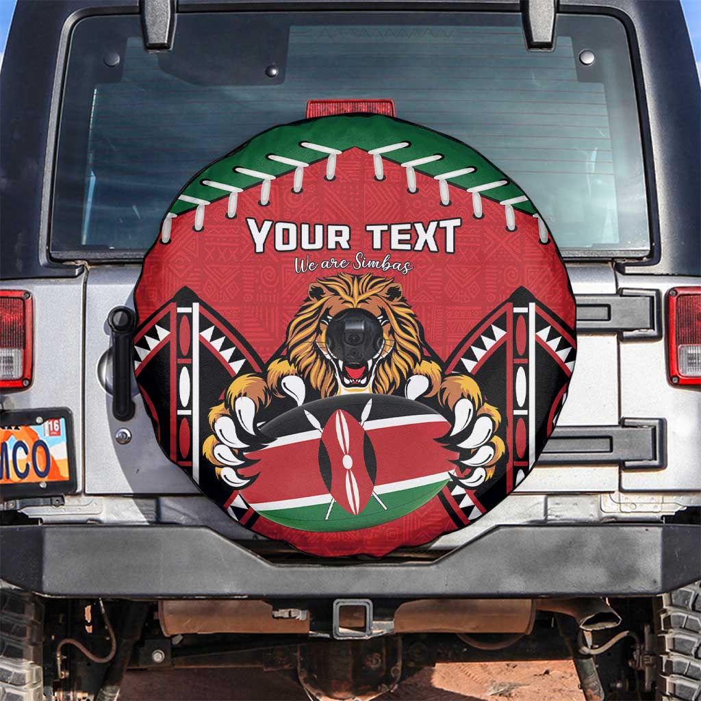 Custom Kenya Rugby Spare Tire Cover Lion Mascot African Pattern