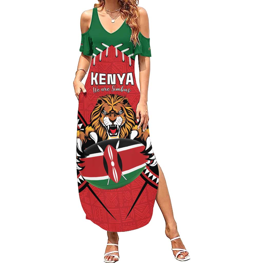 Custom Kenya Rugby Summer Maxi Dress Lion Mascot African Pattern