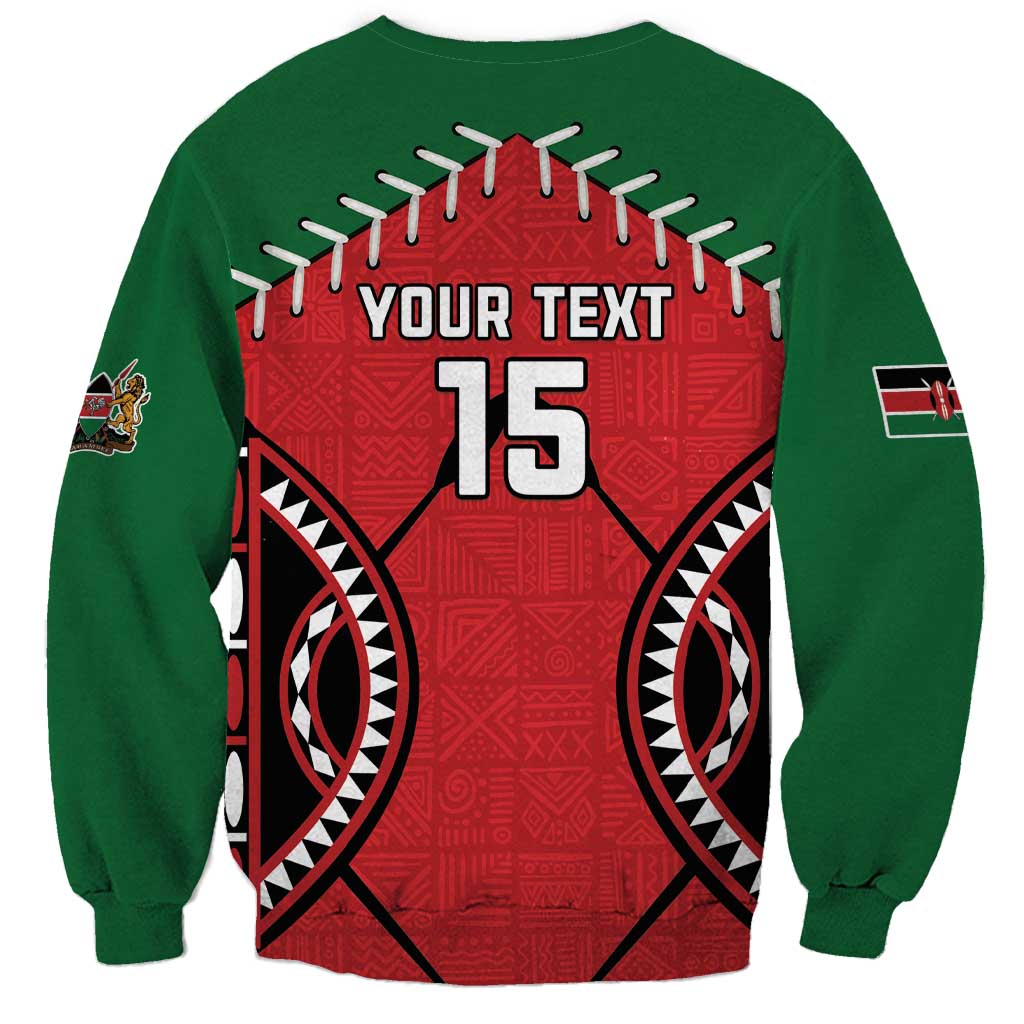 Custom Kenya Rugby Sweatshirt Lion Mascot African Pattern