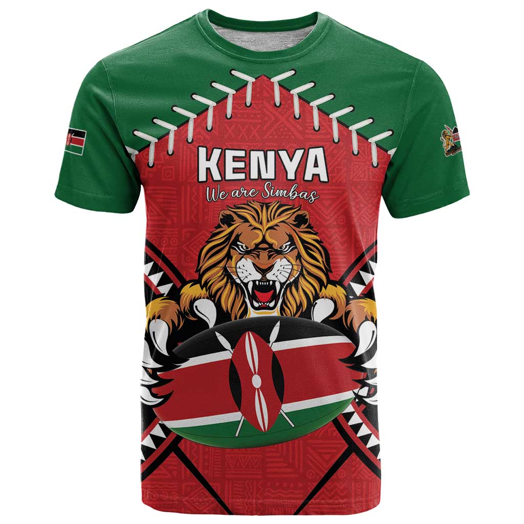 Custom Kenya Rugby T Shirt Lion Mascot African Pattern