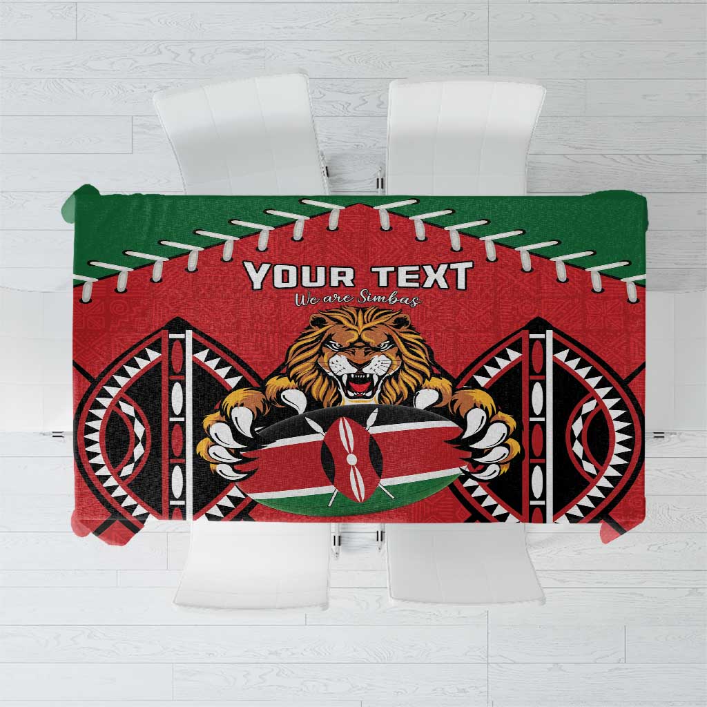 Custom Kenya Rugby Tablecloth Lion Mascot African Pattern