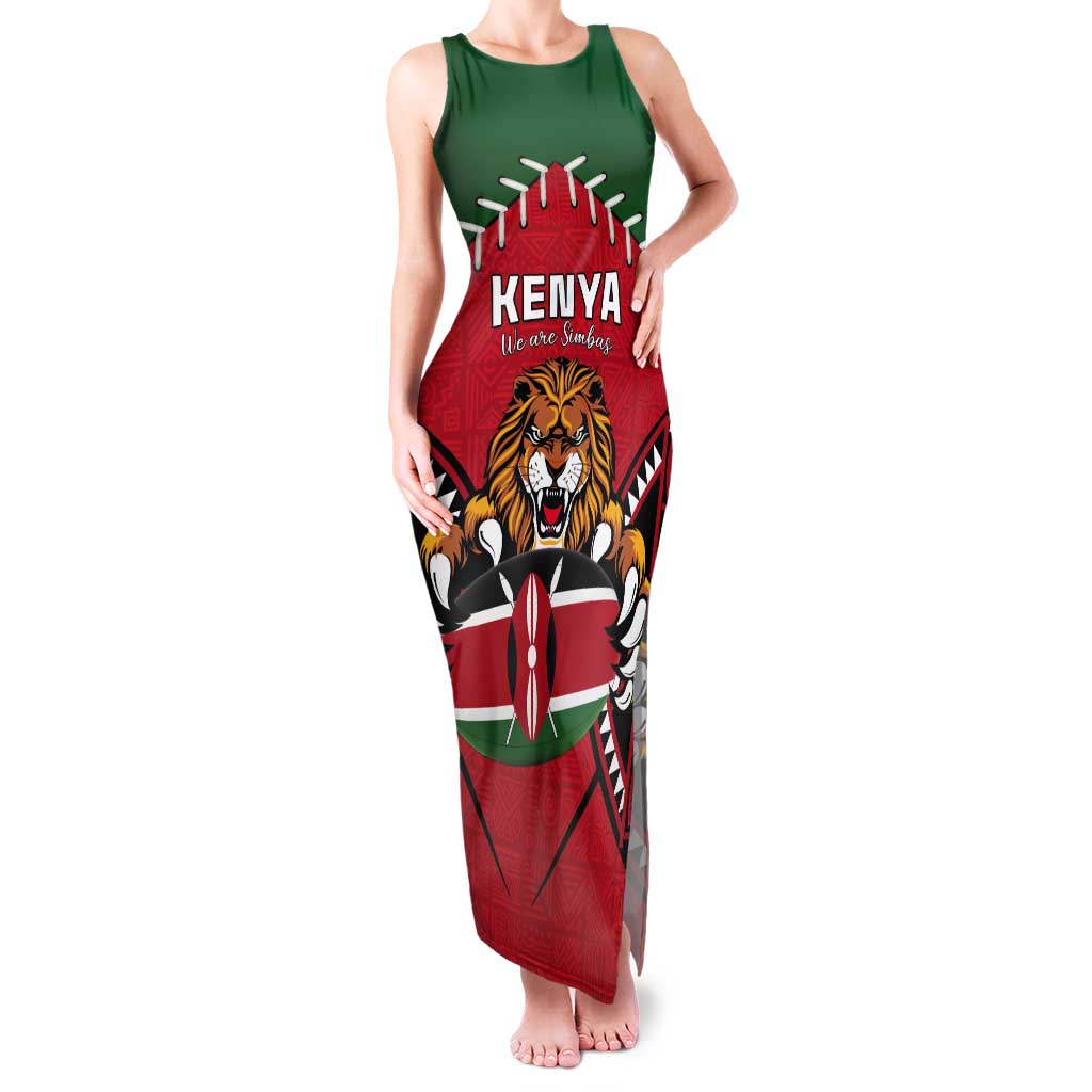 Custom Kenya Rugby Tank Maxi Dress Lion Mascot African Pattern