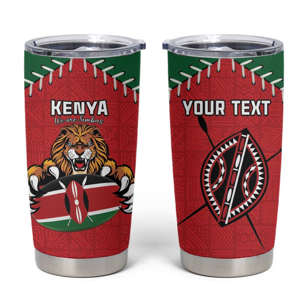 Custom Kenya Rugby Tumbler Cup Lion Mascot African Pattern