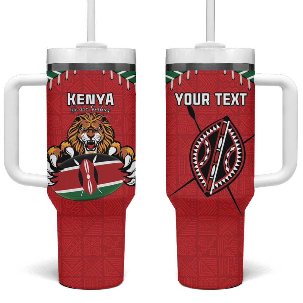 Custom Kenya Rugby Tumbler With Handle Lion Mascot African Pattern