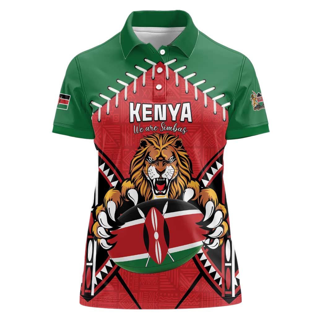 Custom Kenya Rugby Women Polo Shirt Lion Mascot African Pattern