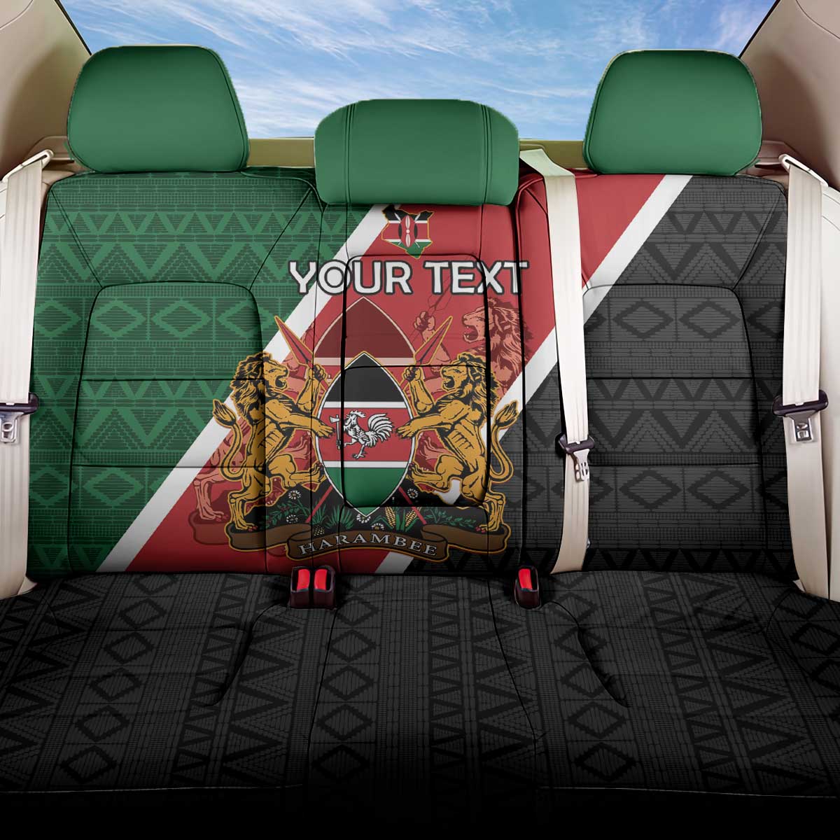 Personalised Kenya Back Car Seat Cover Coat Of Arms Mix Flag Style