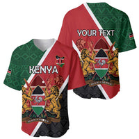 Set of two baseball jerseys with red/green/white diagonal panels and crest; one says KENYA