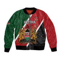 Unisex bomber jacket, red and green with Kenya crest and white diagonal stripe