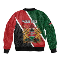 Unisex bomber jacket, red and green back print with YOUR TEXT and national crest