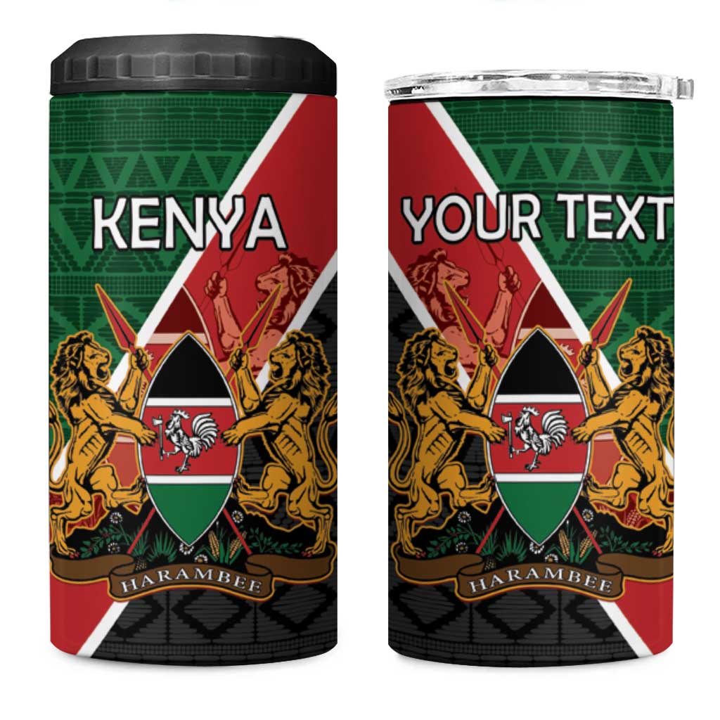 Personalised Kenya 4 in 1 Can Cooler Tumbler Coat Of Arms Mix Flag Style