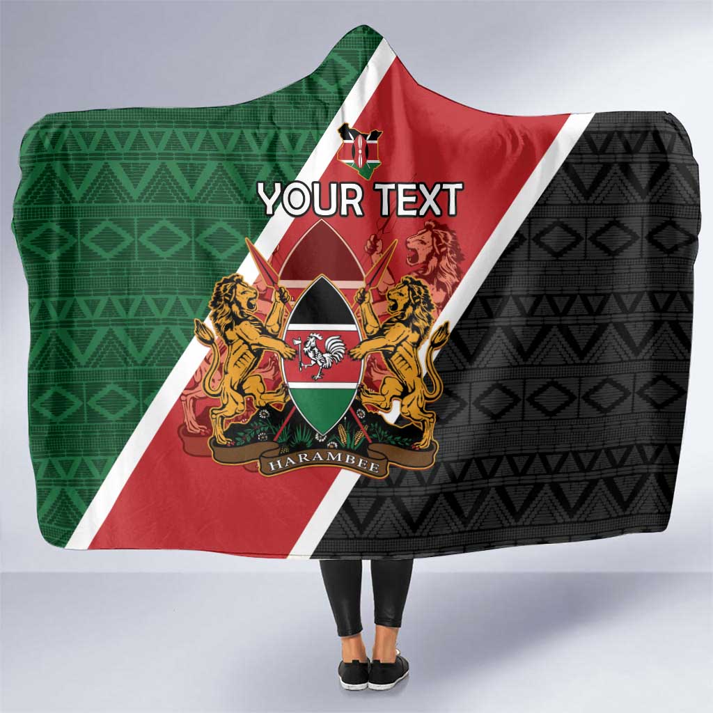 Personalised Kenya Hooded Blanket Coat Of Arms Mix Flag Style