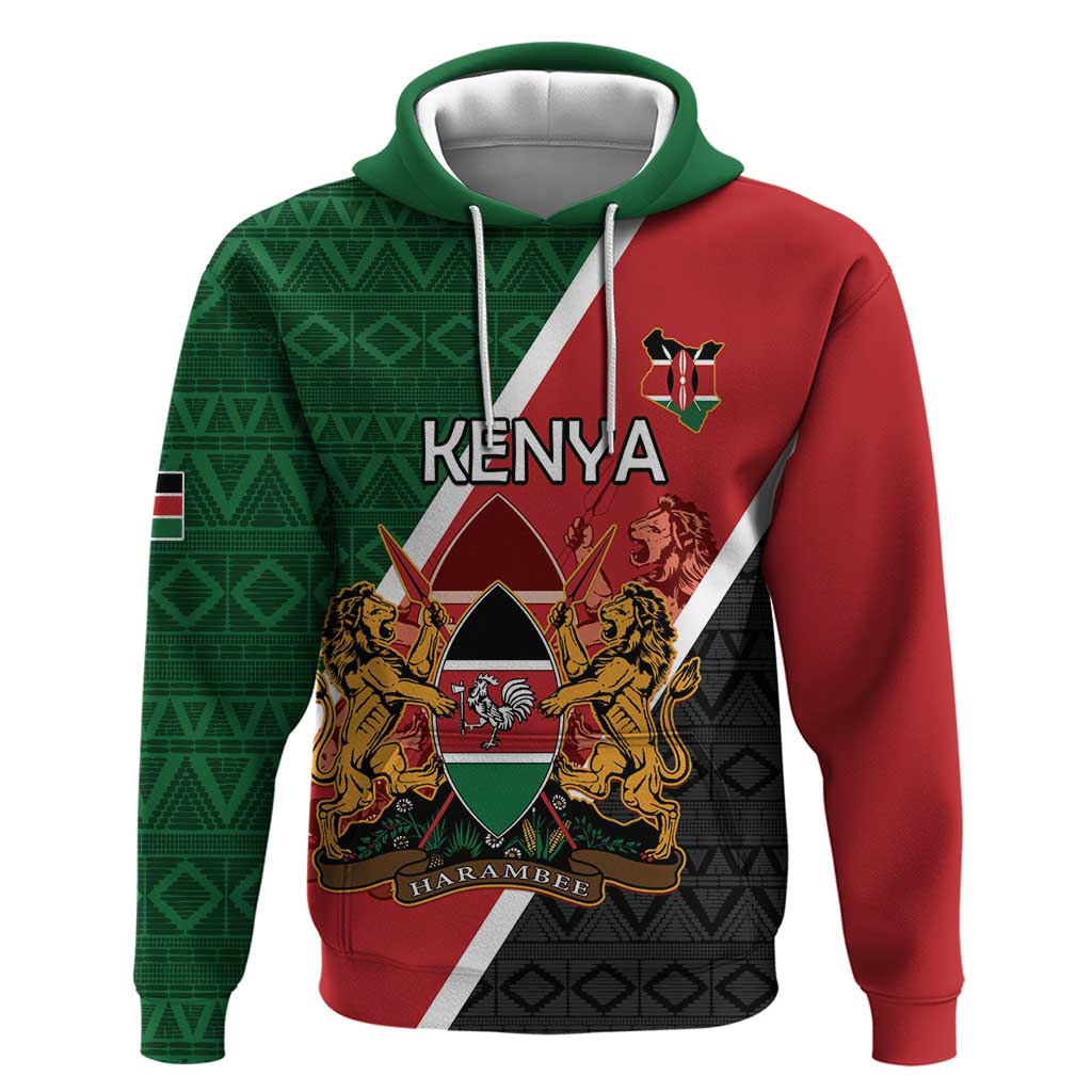 Personalised Kenya Hoodie Coat Of Arms Mix Flag Style