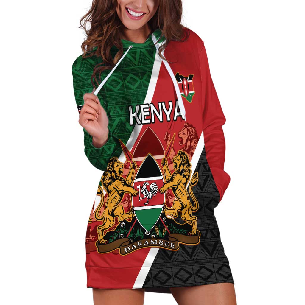 Personalised Kenya Hoodie Dress Coat Of Arms Mix Flag Style