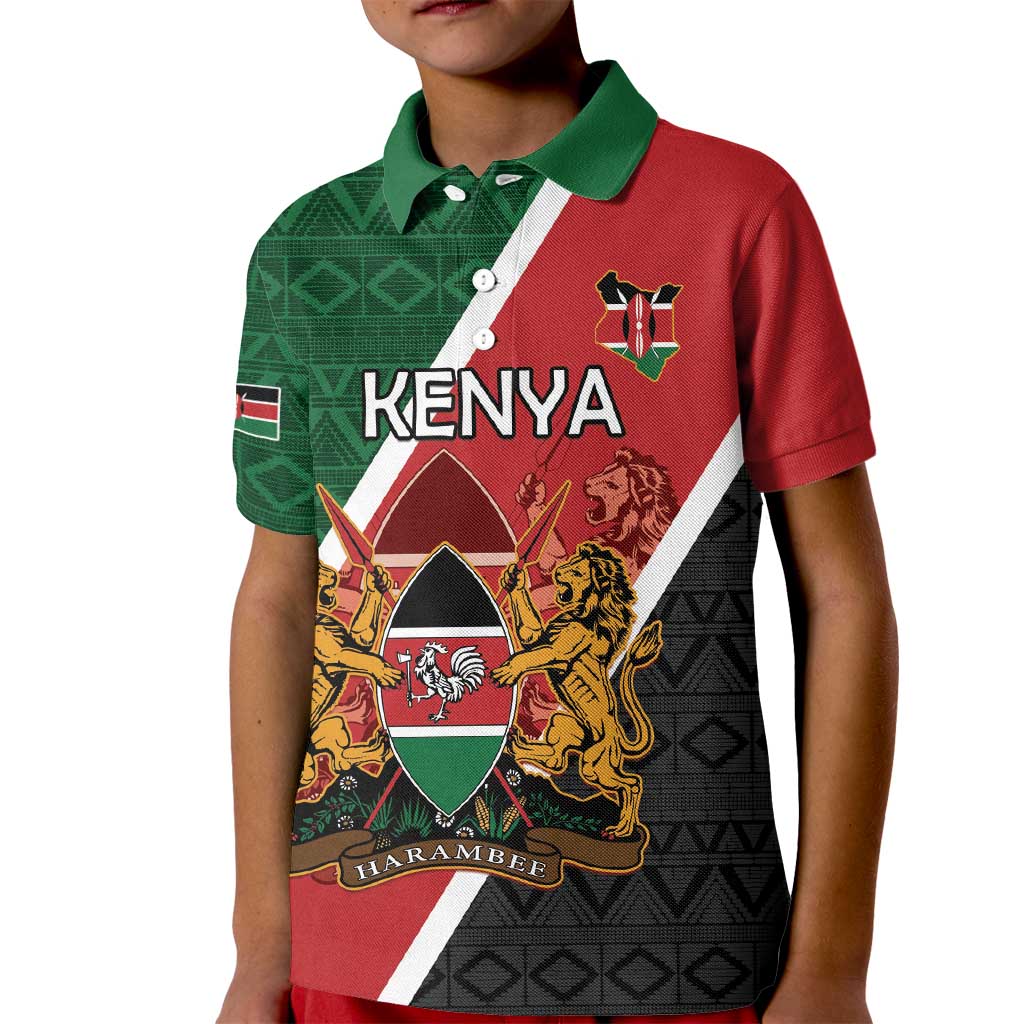 Personalised Kenya Kid Polo Shirt Coat Of Arms Mix Flag Style