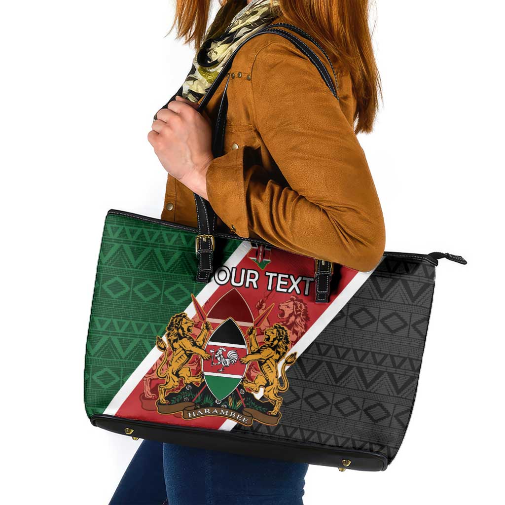 Personalised Kenya Leather Tote Bag Coat Of Arms Mix Flag Style