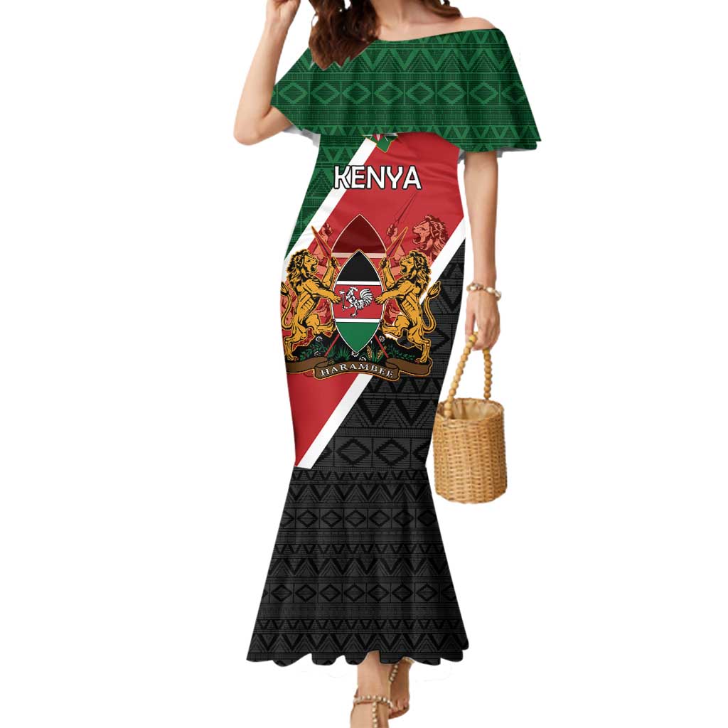 Personalised Kenya Mermaid Dress Coat Of Arms Mix Flag Style