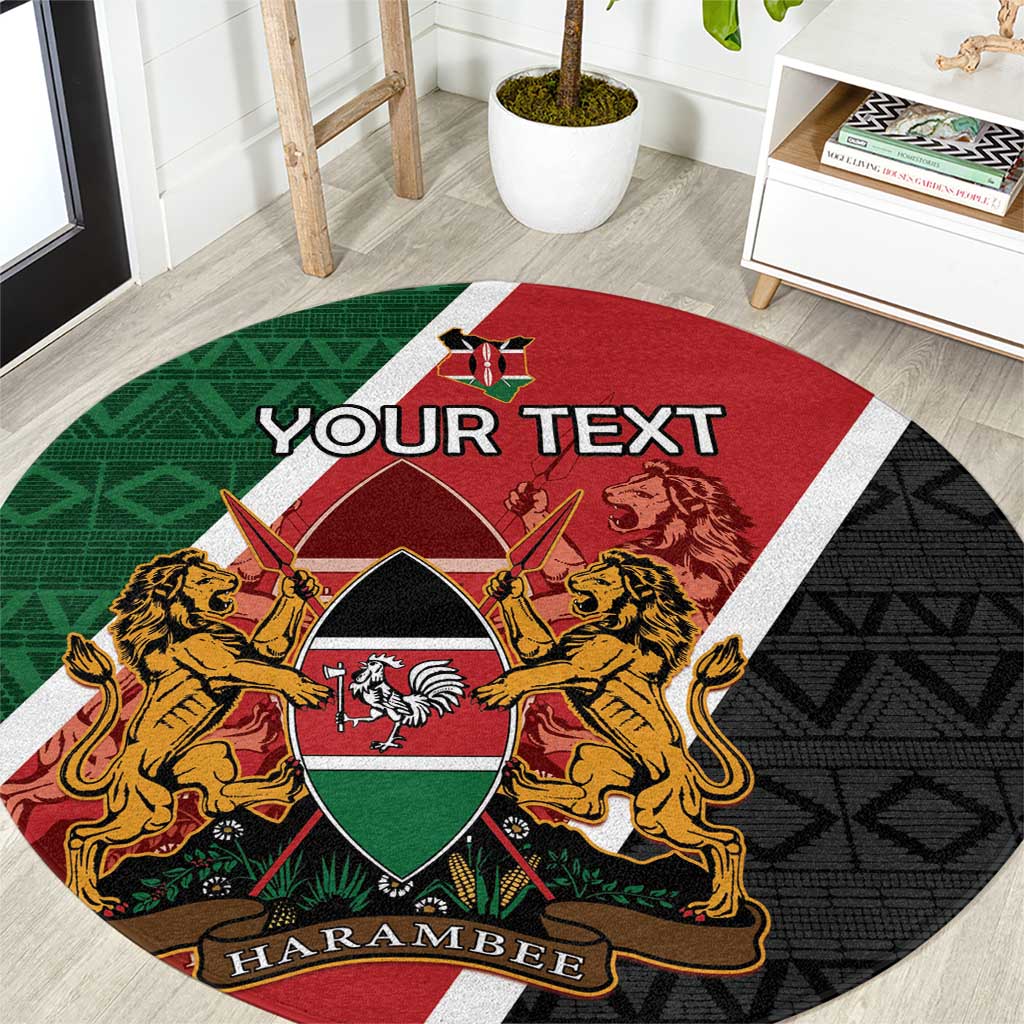 Personalised Kenya Round Carpet Coat Of Arms Mix Flag Style