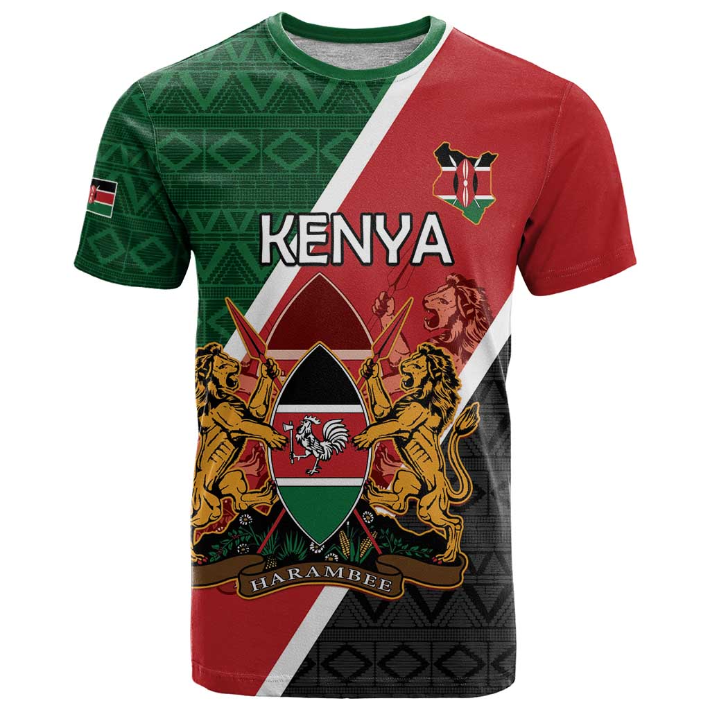 Personalised Kenya T Shirt Coat Of Arms Mix Flag Style